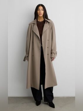 Oak and Fort, Womens Double-Breasted Trench Coat - Taupe